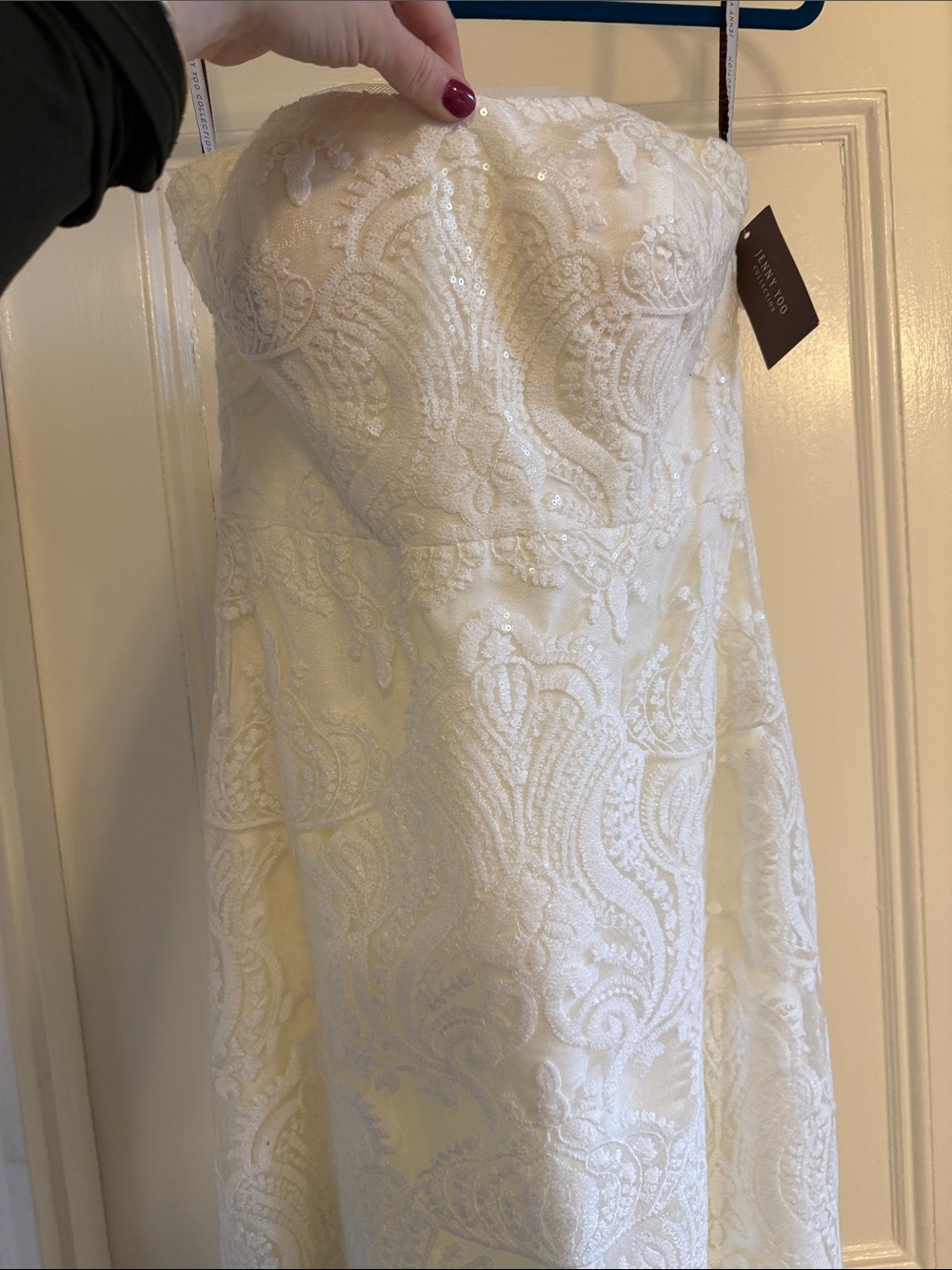 Jenny Yoo Bridal Gown size 10 Strapless Ivory Lace Gown sequins bride long maxi - Picture 6 of 16